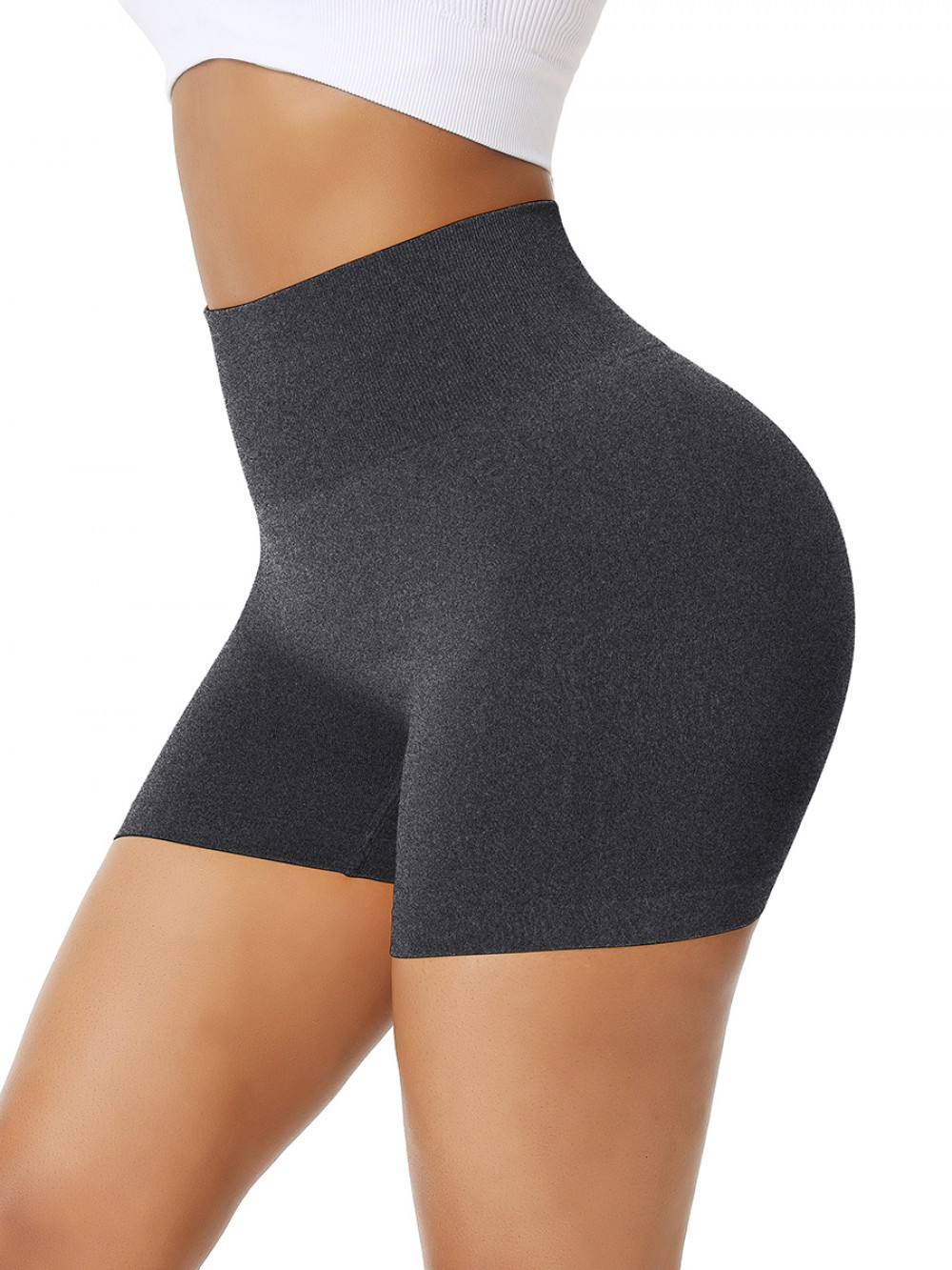 Stretchable Black High Waist Gym Shorts Solid Color Newest Fashion