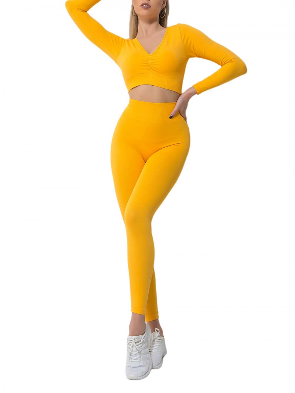 Yellow Contouring Sensation Workout Apparel For Hanging Out