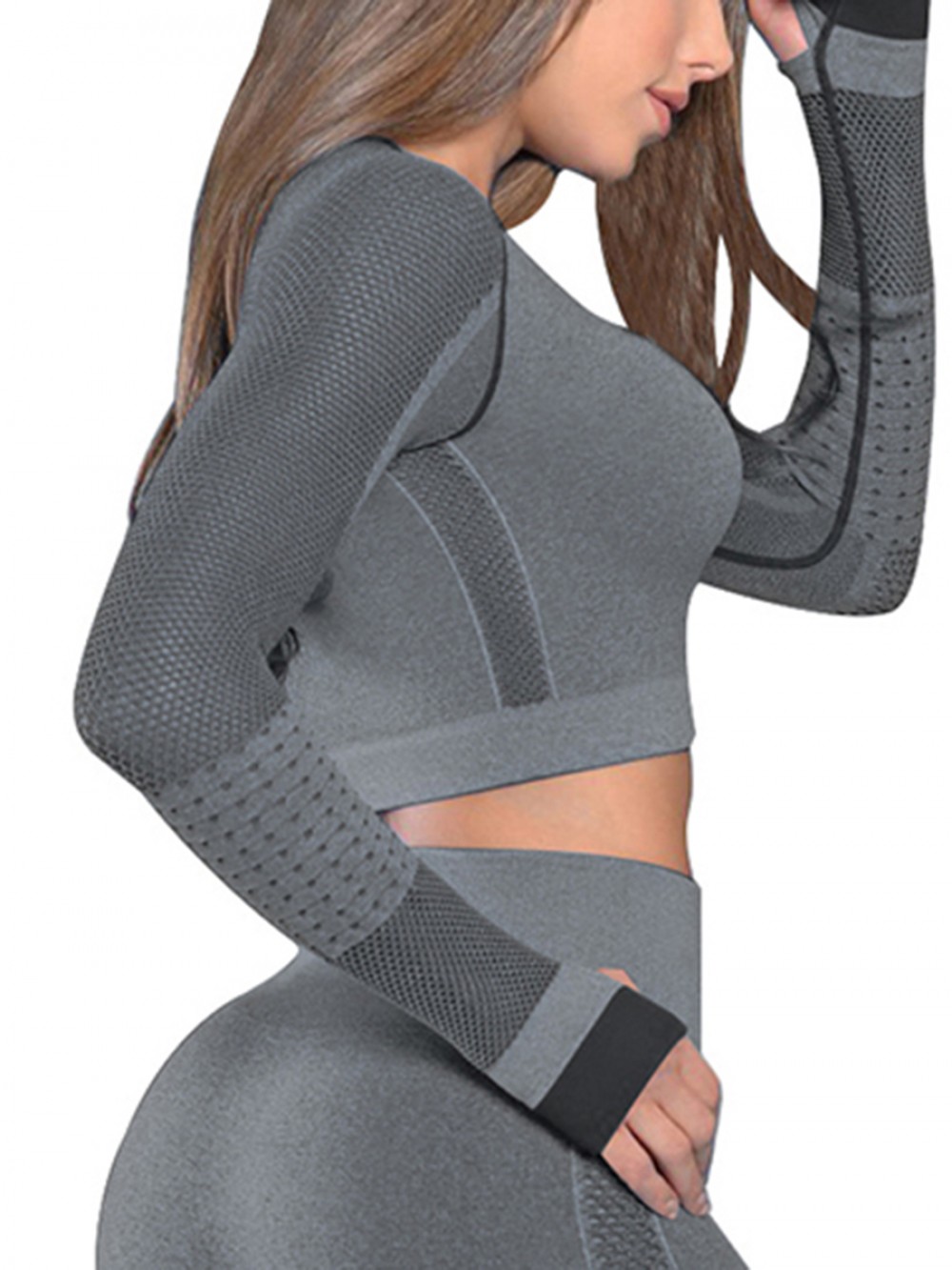 Exquisite Black Sports Top Raglan Sleeve Hollow Out Fashion Trend