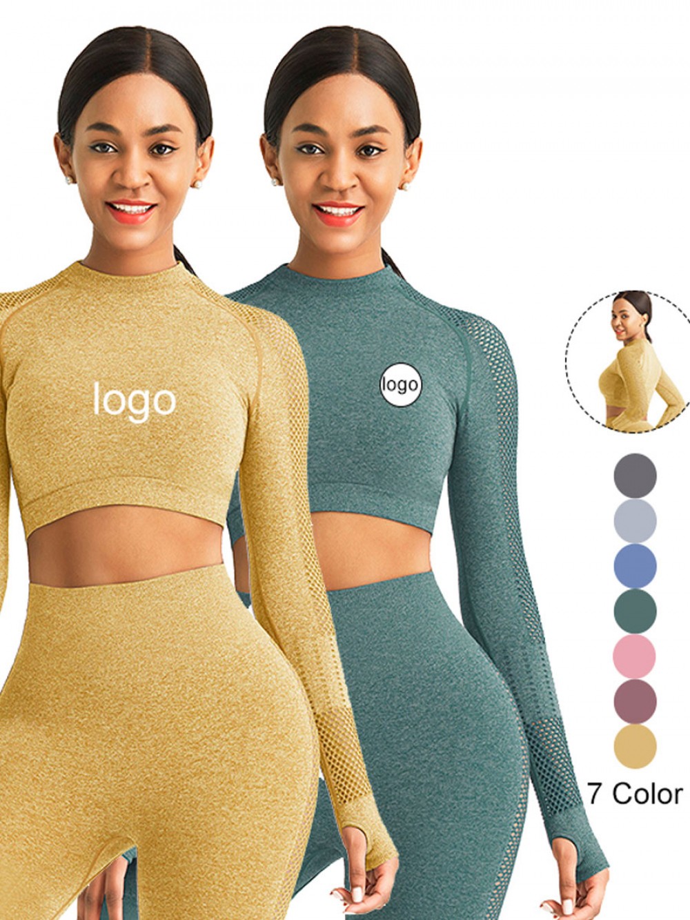 Durable Light Green Solid Color Hollow Out Thumb Hole Sport Top