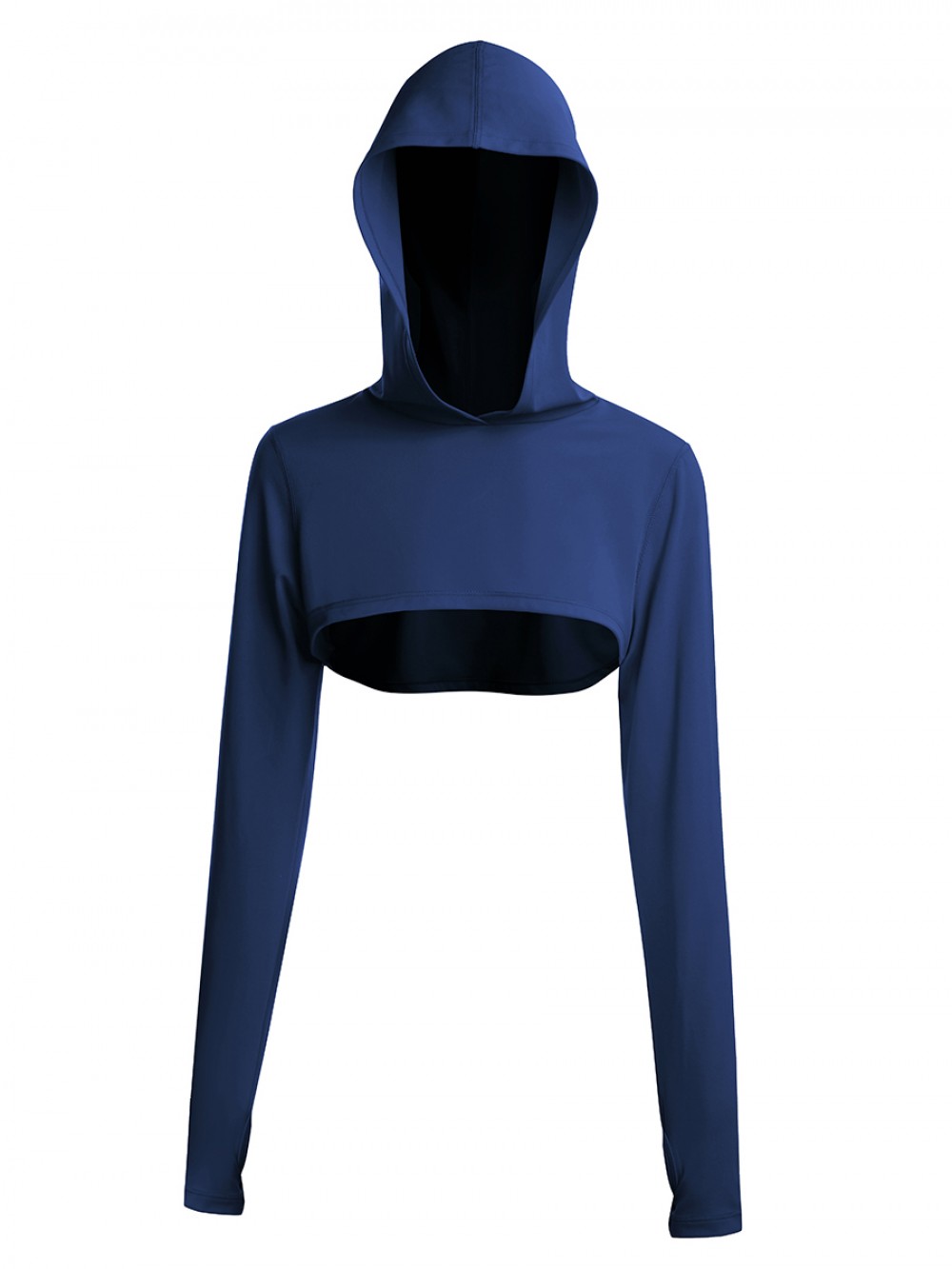 Navy Blue Thumbhole Full Sleeve Solid Color Gym Top Breathable