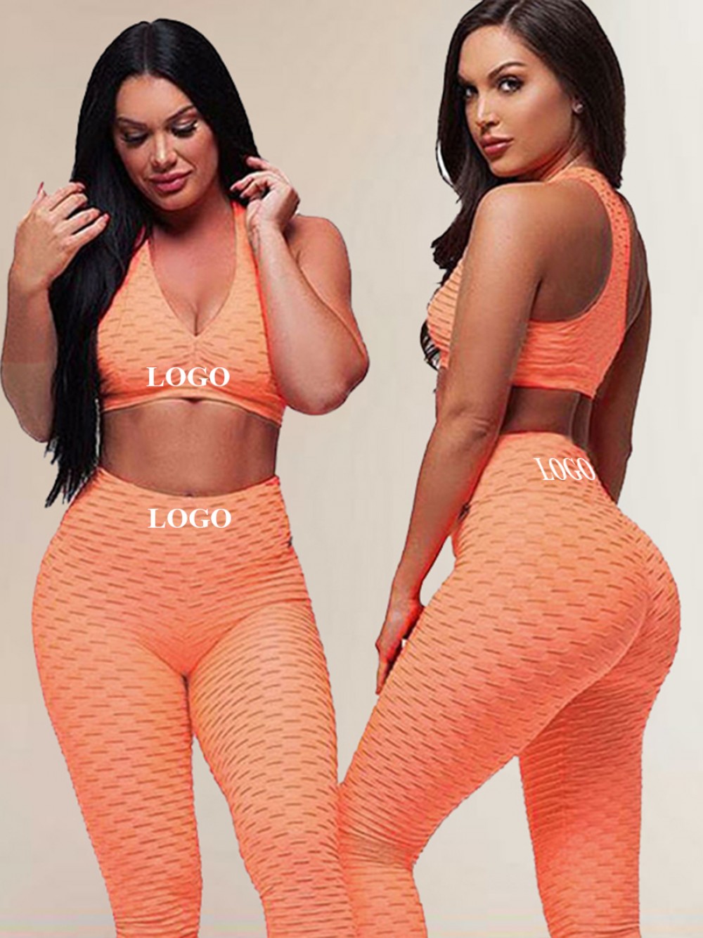 Popularity Orange Jacquard Two Pieces Activewear Ankle Length Close-Fitting
