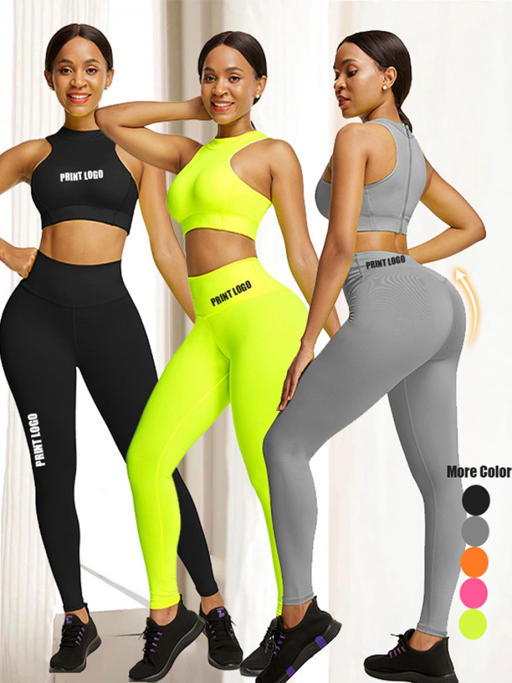 Gray High Waist Yogawear Set Crop Sleeveless Athletic Comfort
