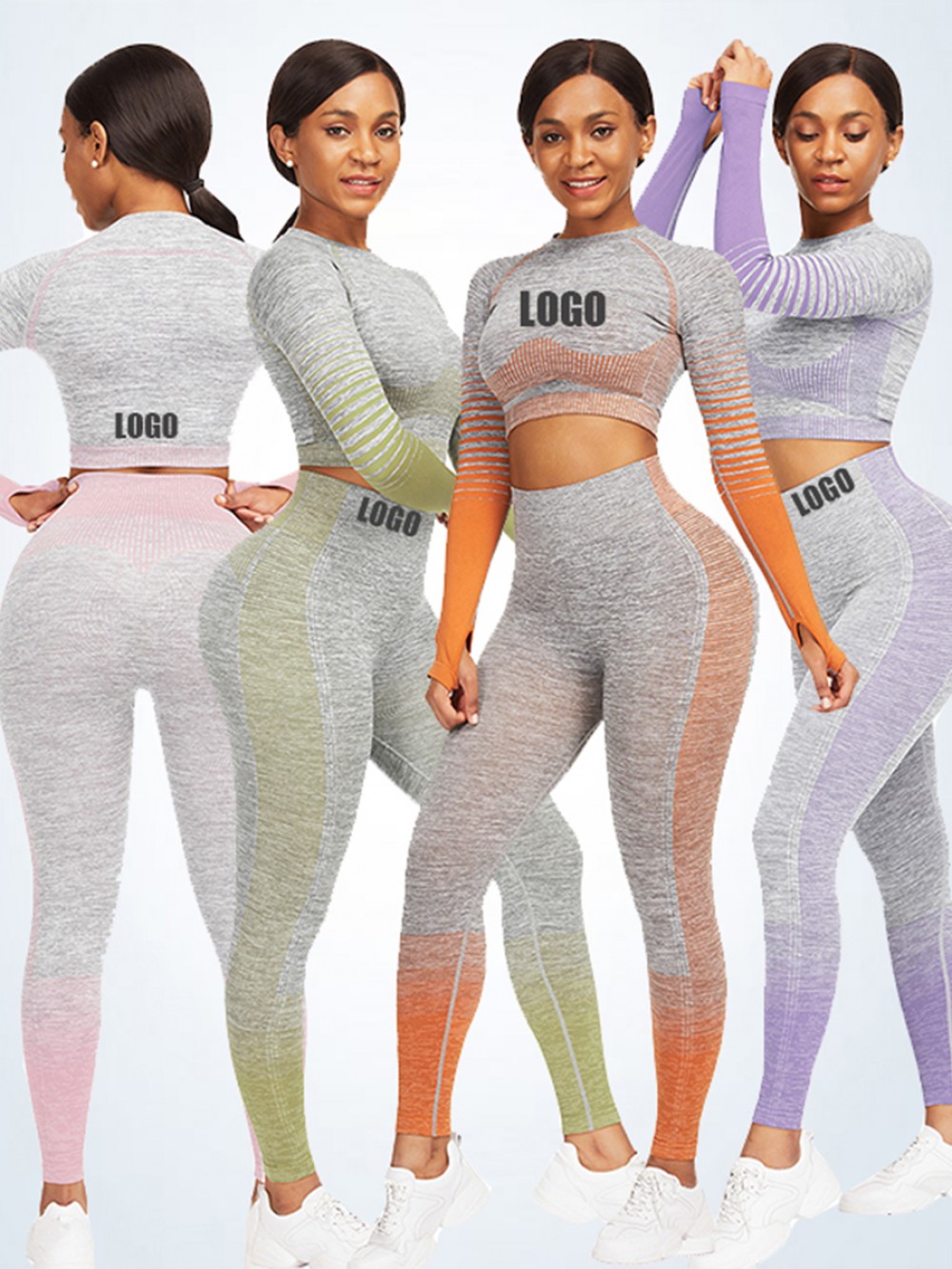 Gorgeous Pink Full Length Sport Suit Crop High Waist Form Fitting