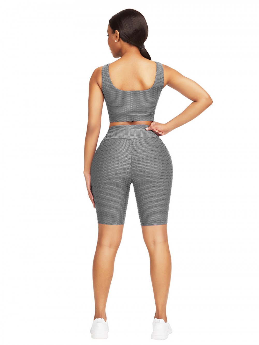 Glorious Gray Jacquard Yoga Top High Waist Shorts High Quality