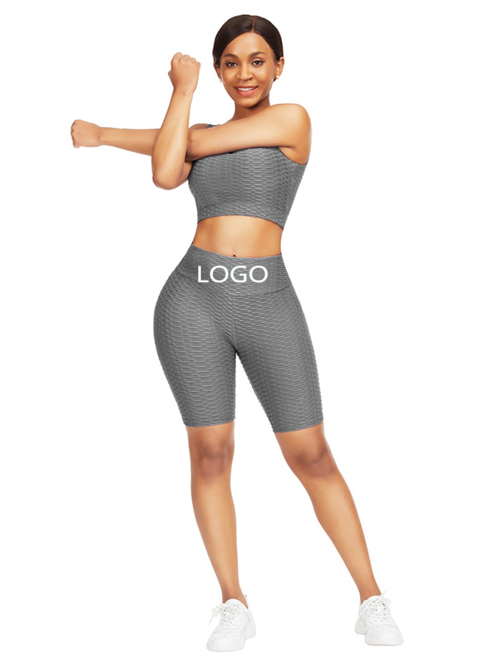 Glorious Gray Jacquard Yoga Top High Waist Shorts High Quality