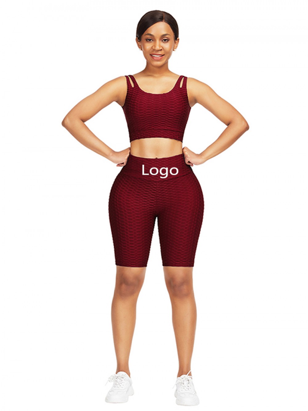 Dazzles Wine Red Scoop Neck Crop Jacquard Sports Suit Glamor