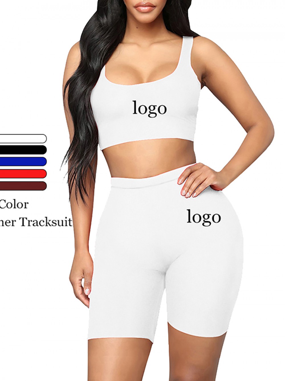 Classic White Cropped Sports Shorts Suit High Waist Forward Women