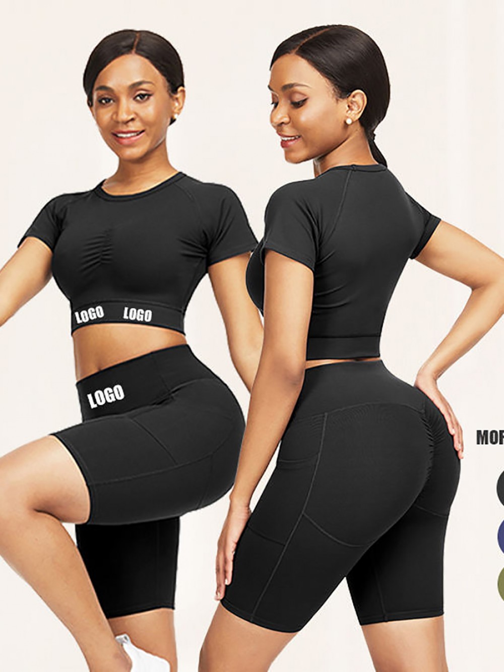 Outdoor Black Raglan Sleeve Top High Waist Shorts Preventing Sweat