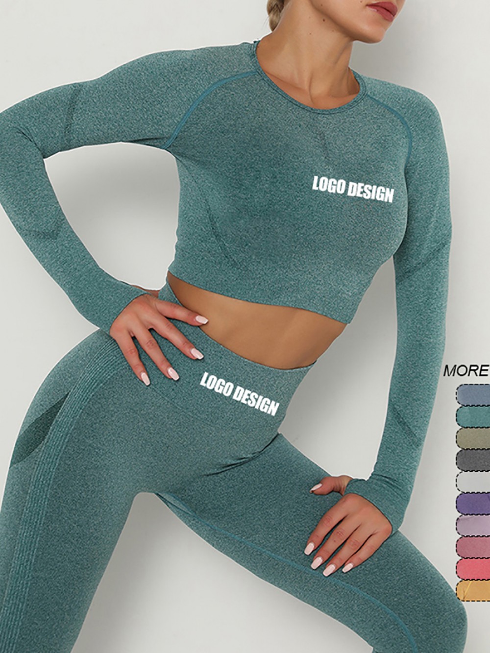 Compression Green Thumbhole Ankle Length Ruched Sweat Suit Refined Outfit