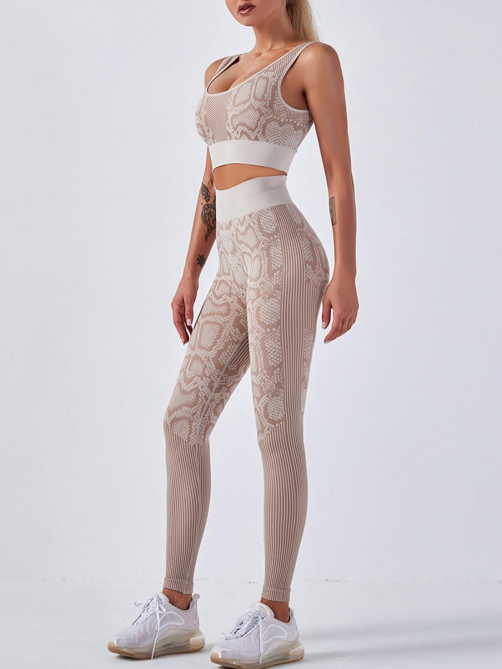 Khaki Seamless Snakeskin Yoga Suit High Waist Stretchy Fabric
