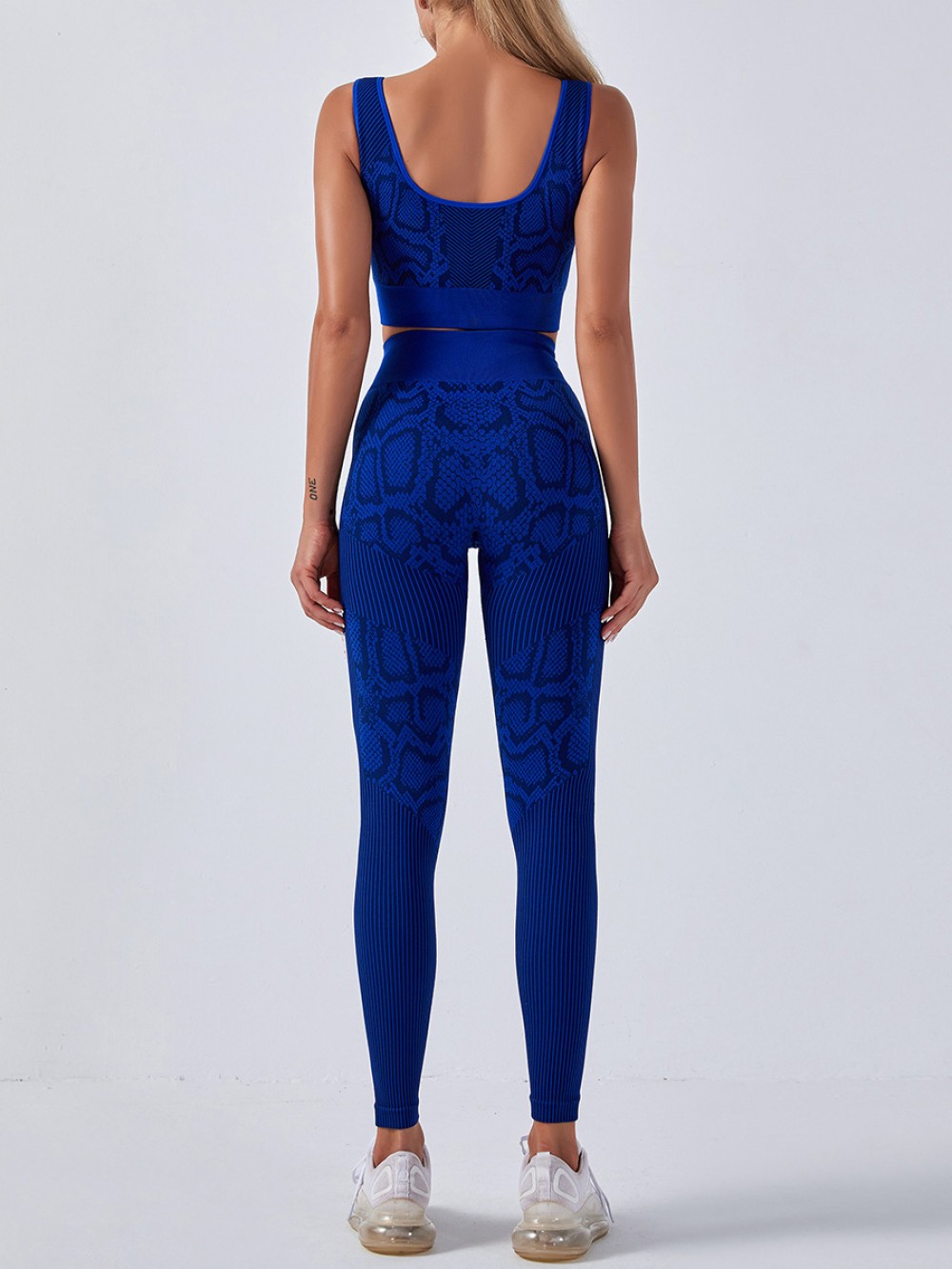 Deep Blue Seamless Snakeskin Yoga 2 Piece Outfits Sensual Curves