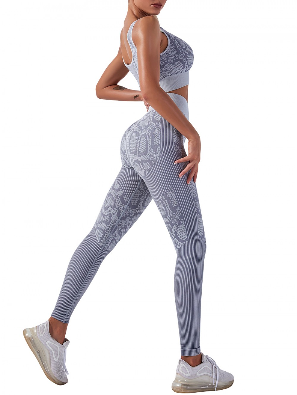 Gray Ankle Length Yoga Two-Piece High Waist Liberty Trendy