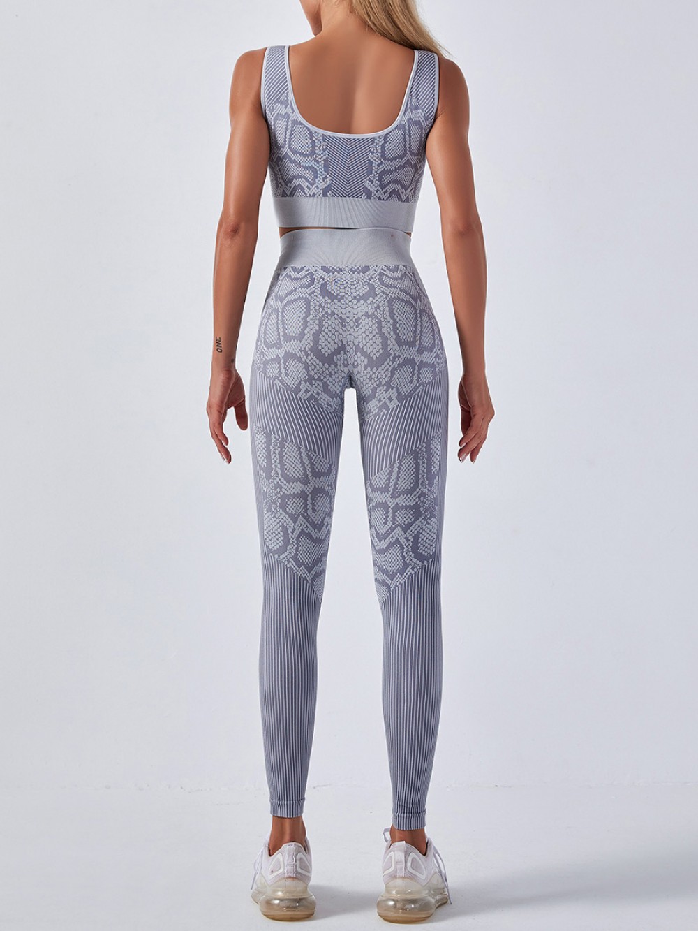 Gray Ankle Length Yoga Two-Piece High Waist Liberty Trendy