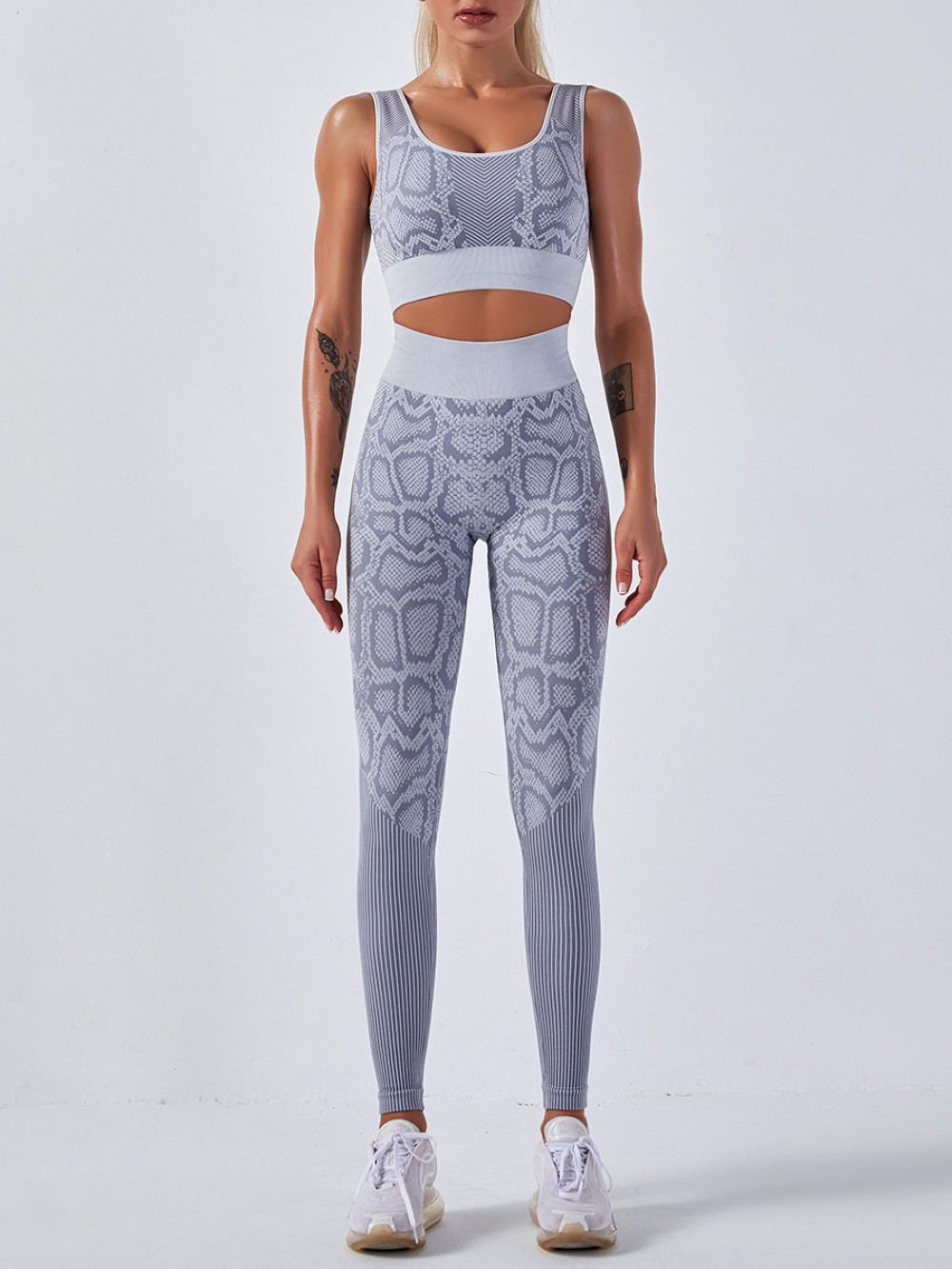 Gray Ankle Length Yoga Two-Piece High Waist Liberty Trendy