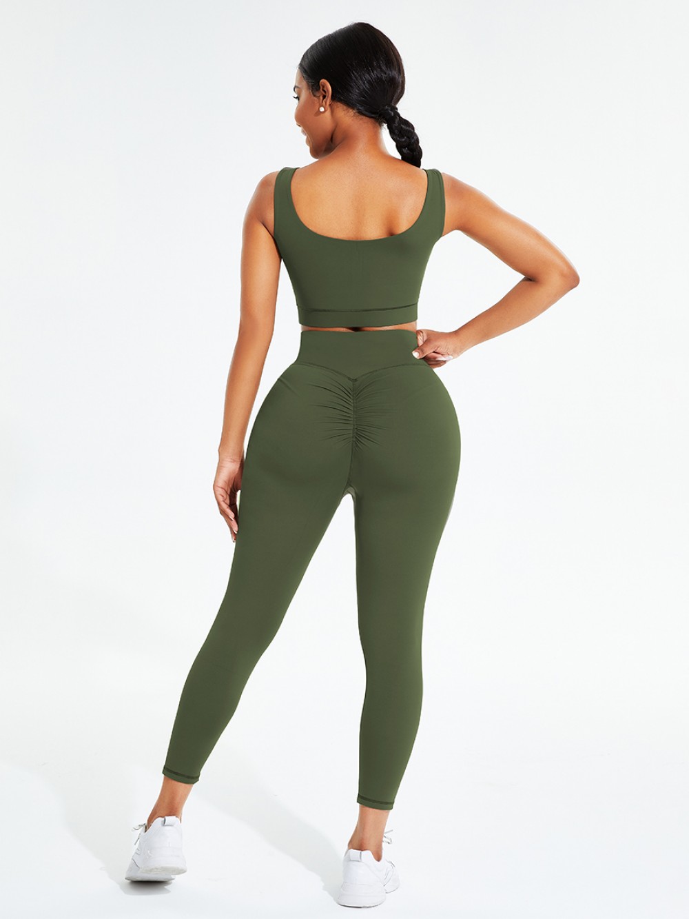 Army Green Hollow Out Full Length Pocket Athletic Suit Comfort