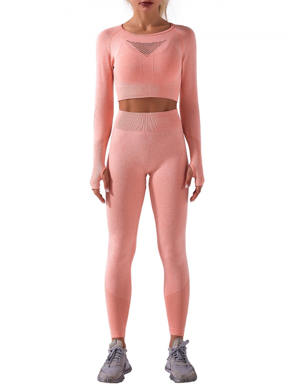 Orange Cropped Yoga Top And Seamless Legging Good Elasticity