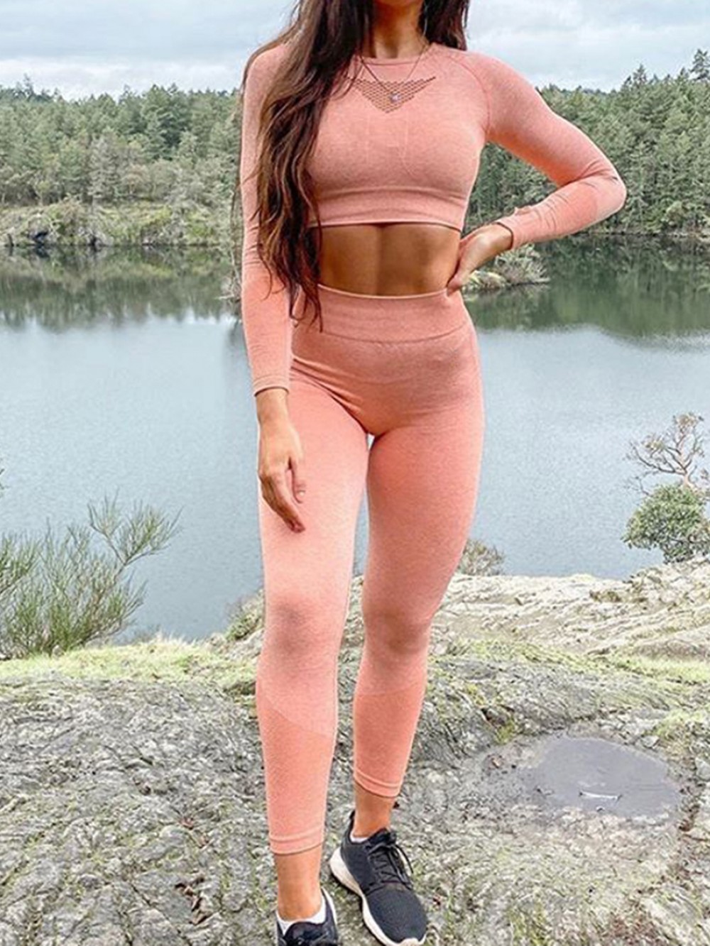 Orange Cropped Yoga Top And Seamless Legging Good Elasticity