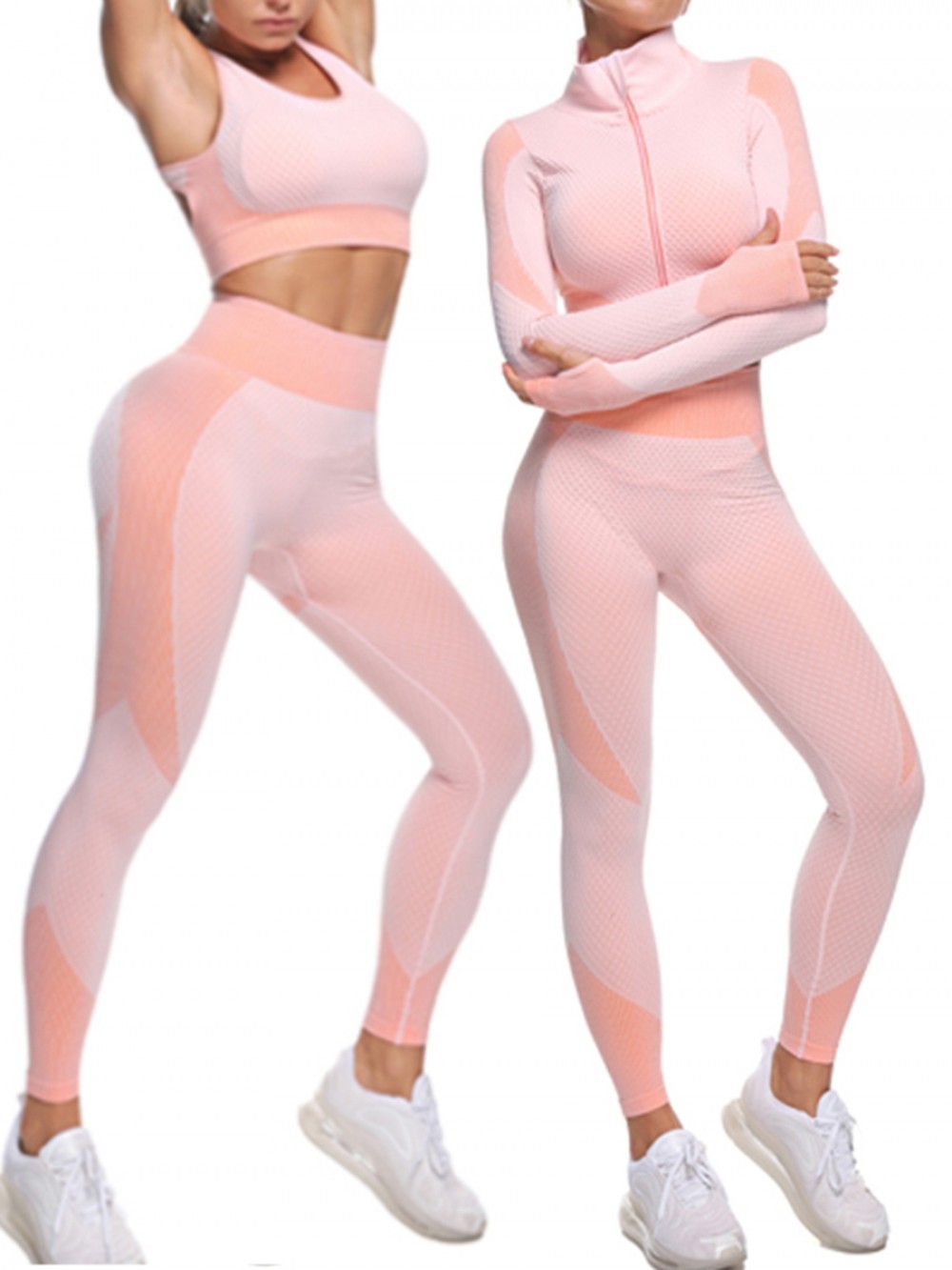 Pink Cropped Jacket Sports Bra Hi-Waist Leggings Athletic Apparel