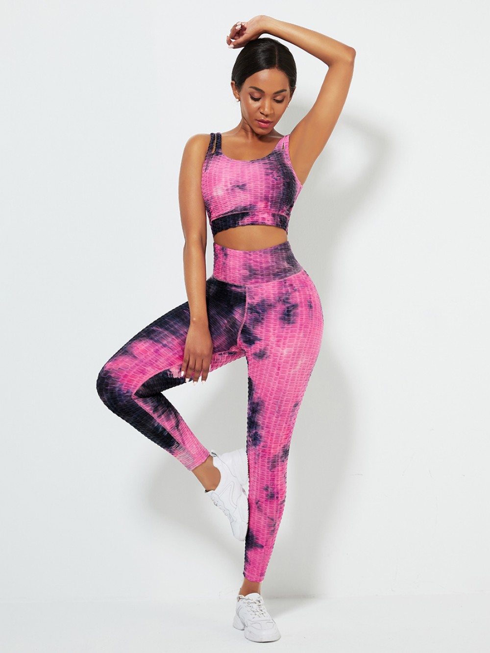 Rose Red Tie-Dyed Sports Bra High Waist Leggings Activewear