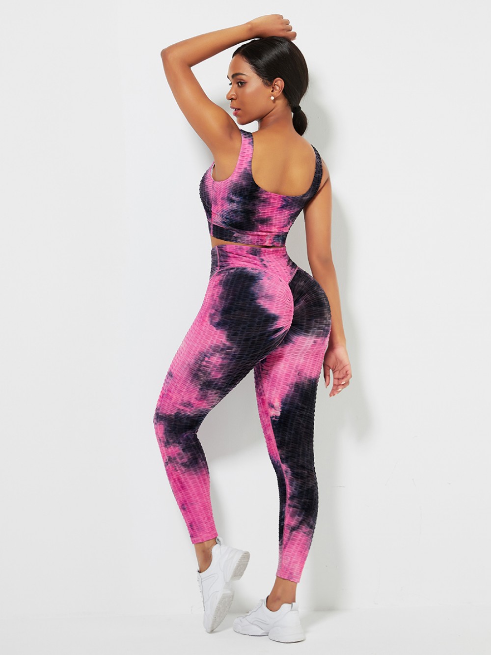 Rose Red Tie-Dyed Sports Bra High Waist Leggings Activewear