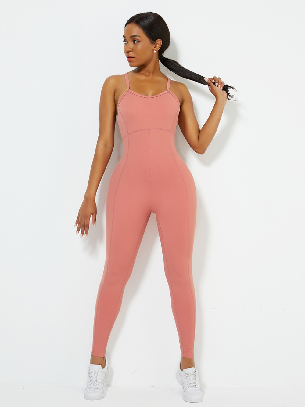 Orange Sports Jumpsuit Solid Color Full Length For Runner
