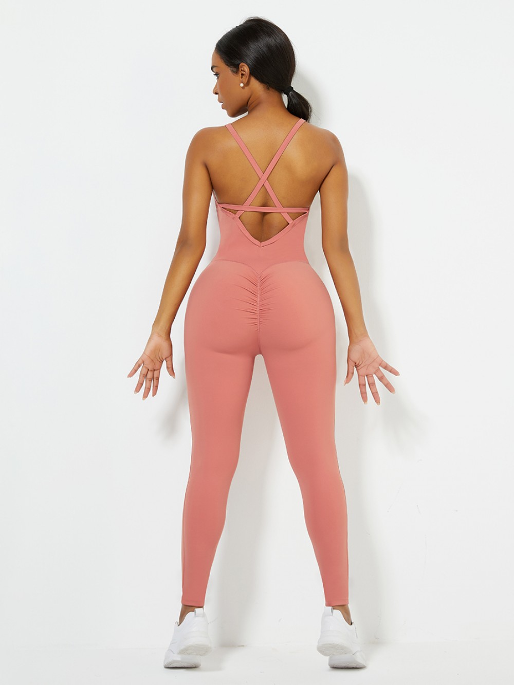 Orange Sports Jumpsuit Solid Color Full Length For Runner