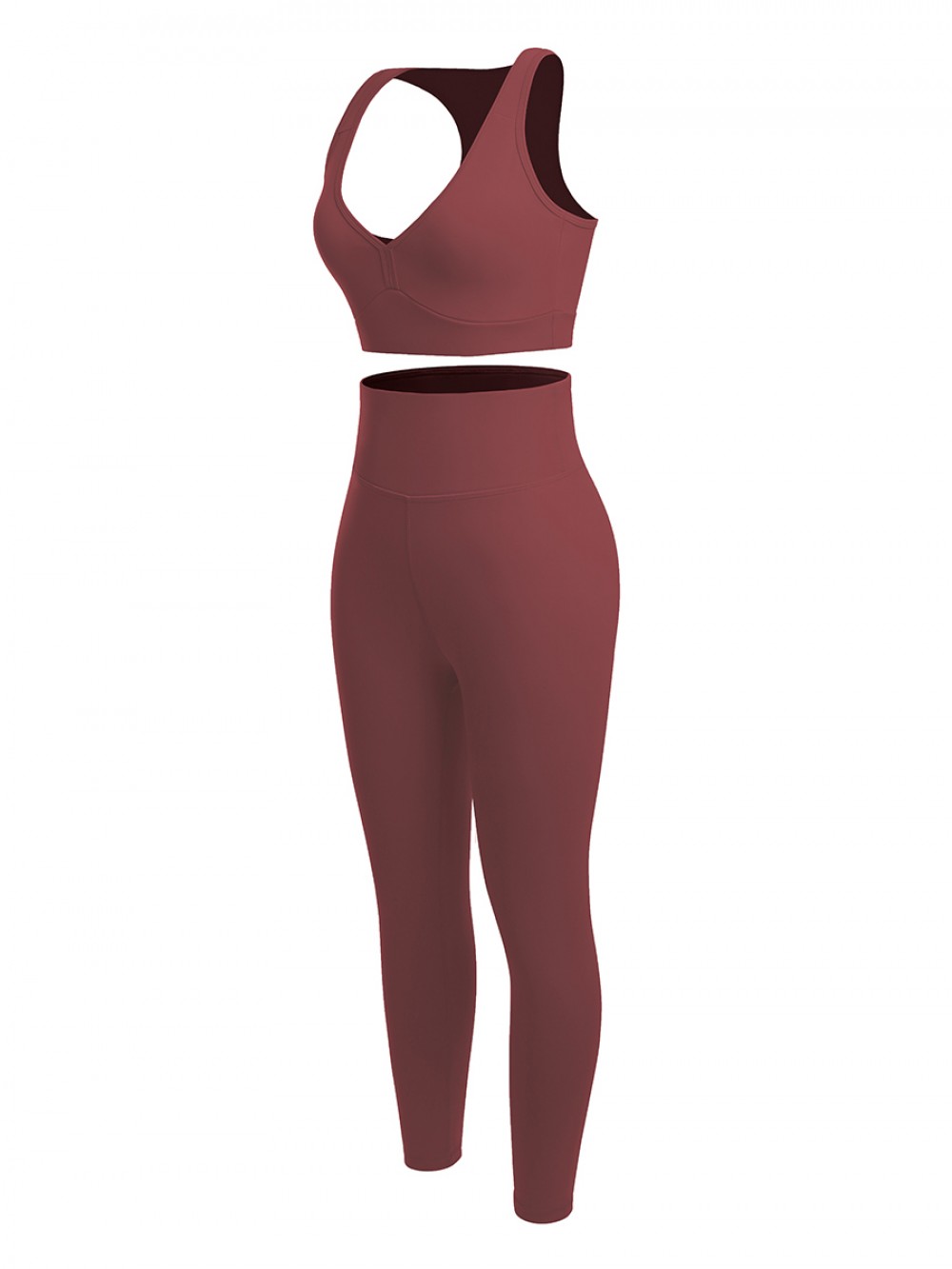 Jujube Red Running Suit High Rise Solid Color For Exercising