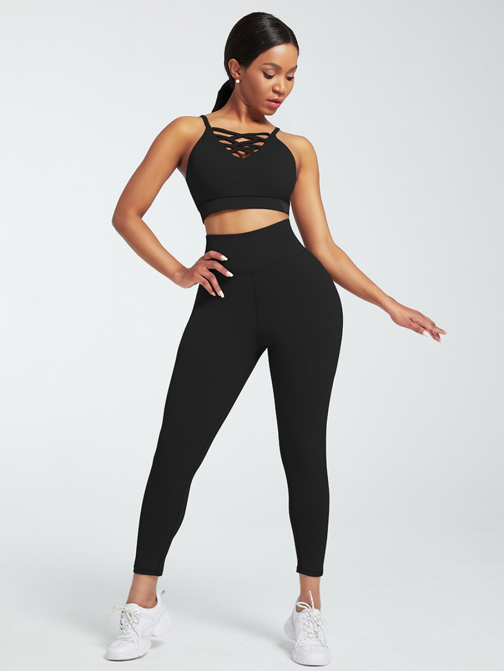 Black Adjustable Straps High Waist Athletic Suit For Hanging Out