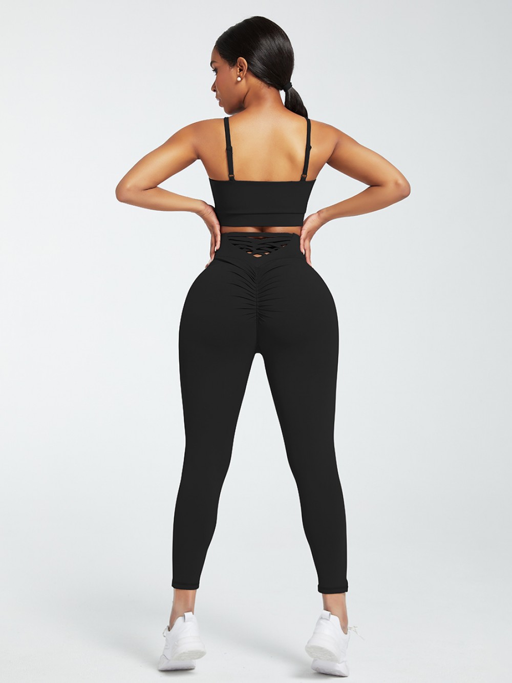 Black Adjustable Straps High Waist Athletic Suit For Hanging Out
