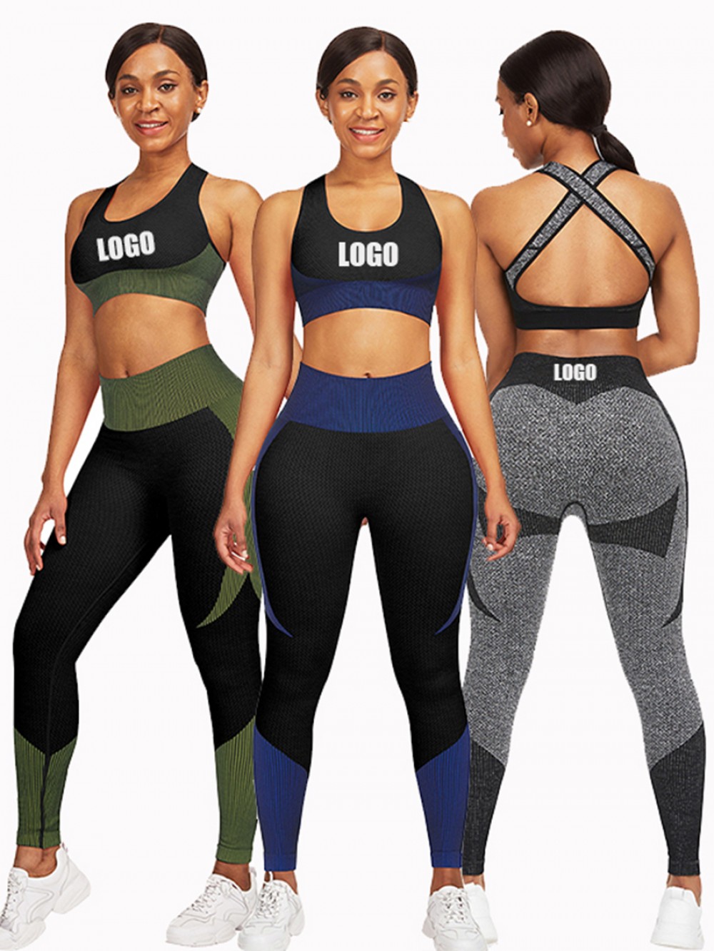 Scintillating Green Seamless Contrast Color Athletic Suit Kinetic Fashion