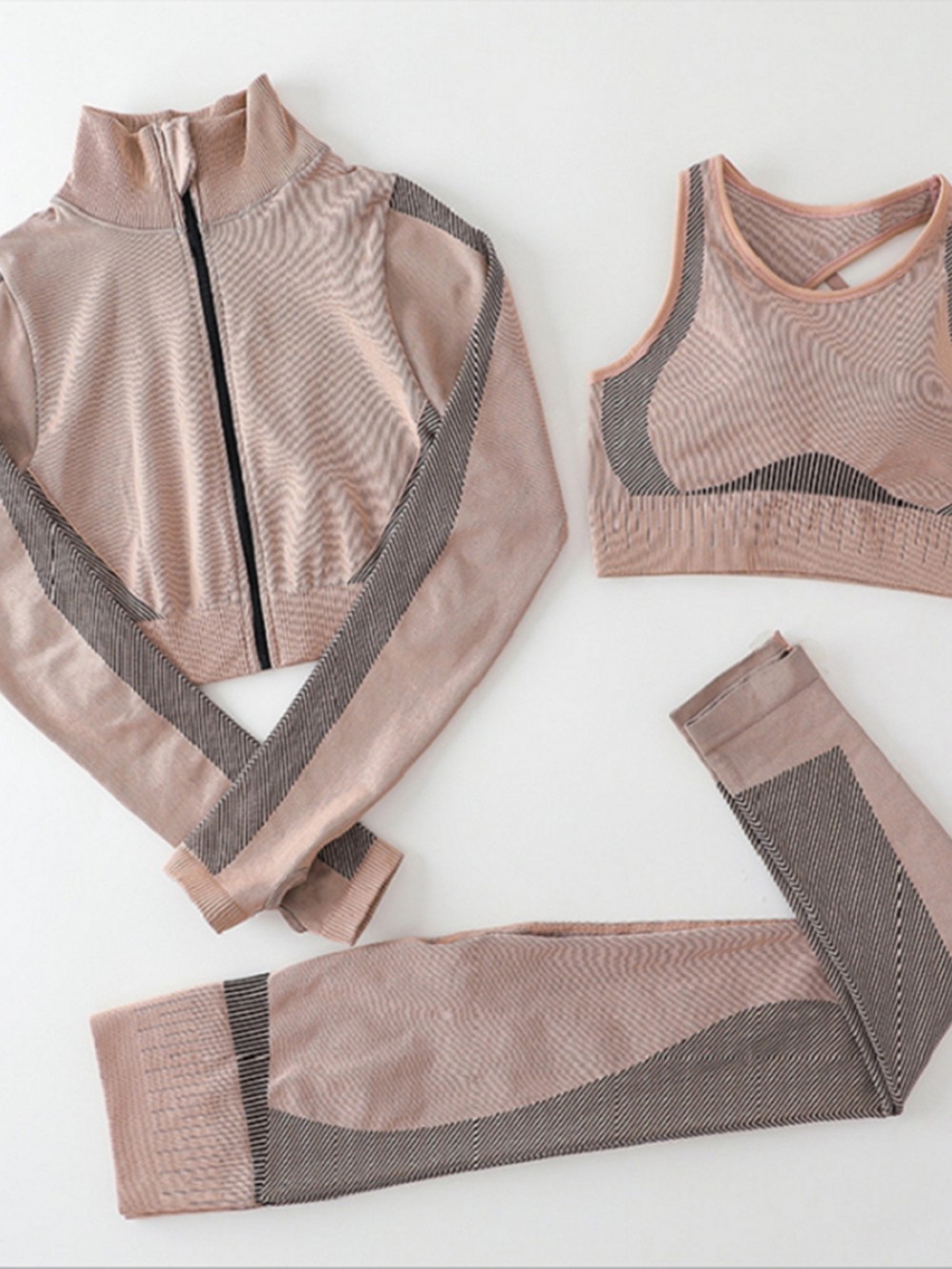 Camel Activewear Yoga Suit High Waist Zipper Outdoor
