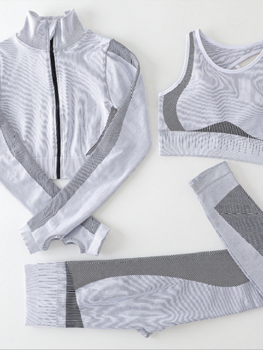 Gray Stripe Pattern 3-Piece Running Sets For Girls