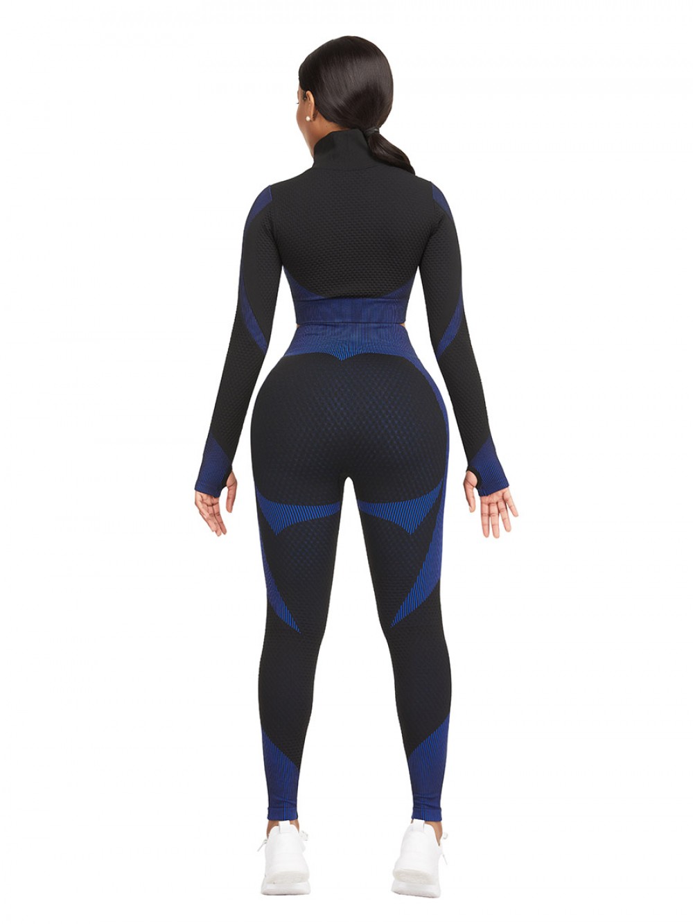 Dark Blue Stand-Up Collar Top High Rise Leggings Workout Activewear