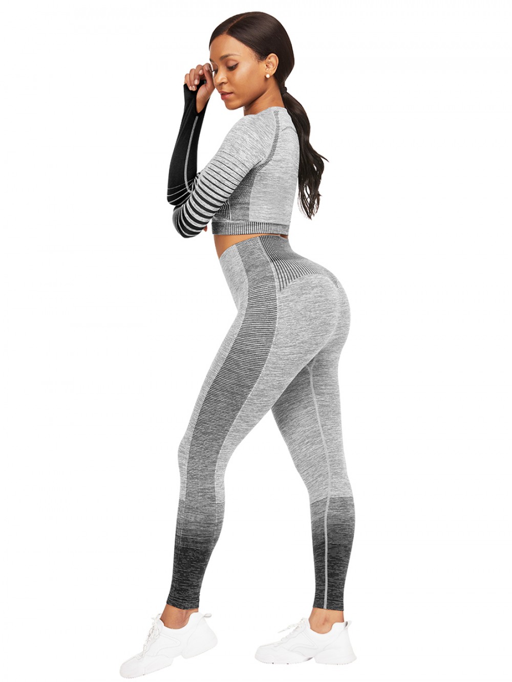 Lavish Black Crop Top Crew Neck High Waist Pants For Training