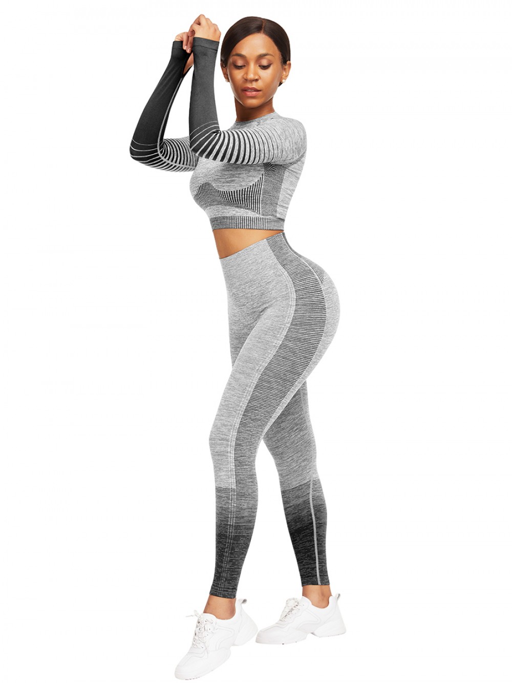 Lavish Black Crop Top Crew Neck High Waist Pants For Training
