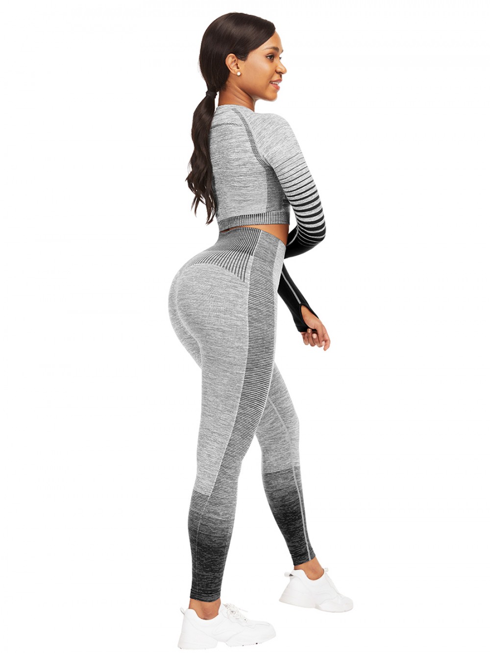 Lavish Black Crop Top Crew Neck High Waist Pants For Training