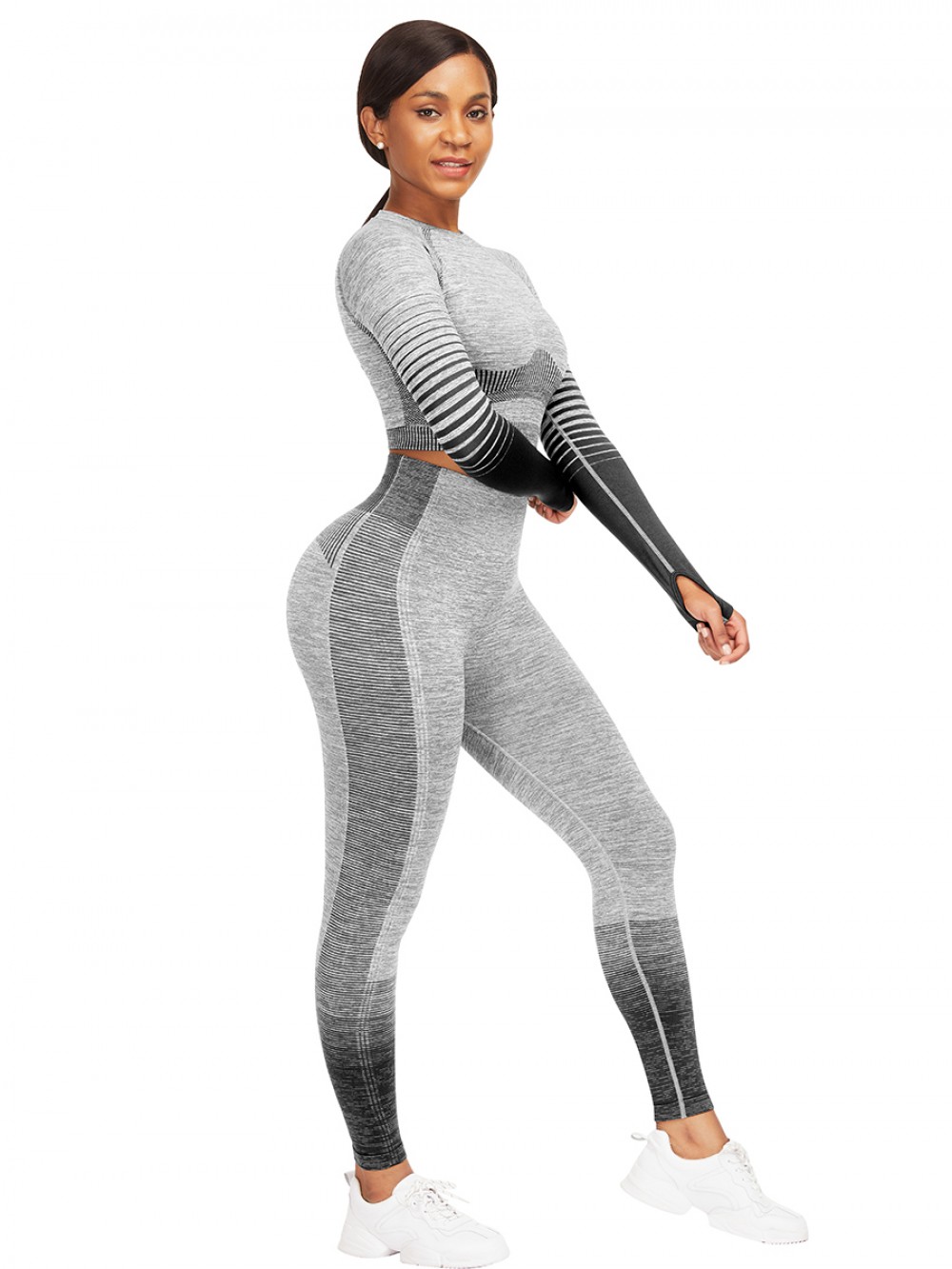 Lavish Black Crop Top Crew Neck High Waist Pants For Training