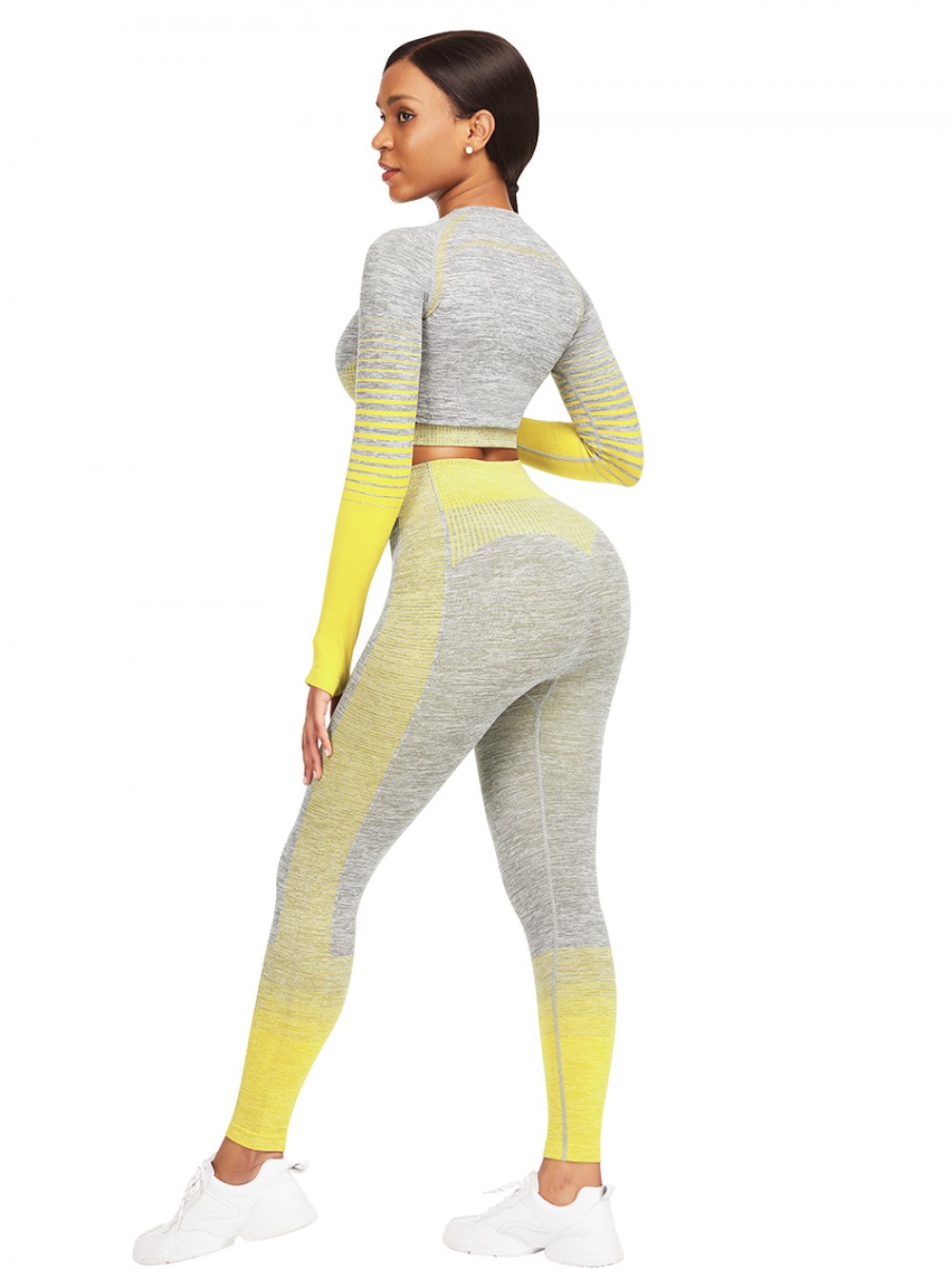 Interesting Yellow Tie-Dyed Cropped Top High Rise Leggings For Fitness