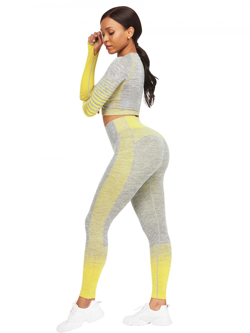 Interesting Yellow Tie-Dyed Cropped Top High Rise Leggings For Fitness
