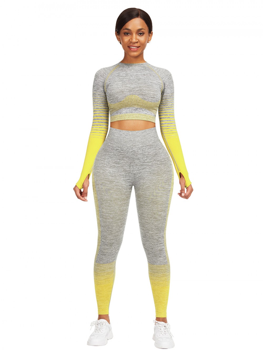 Interesting Yellow Tie-Dyed Cropped Top High Rise Leggings For Fitness