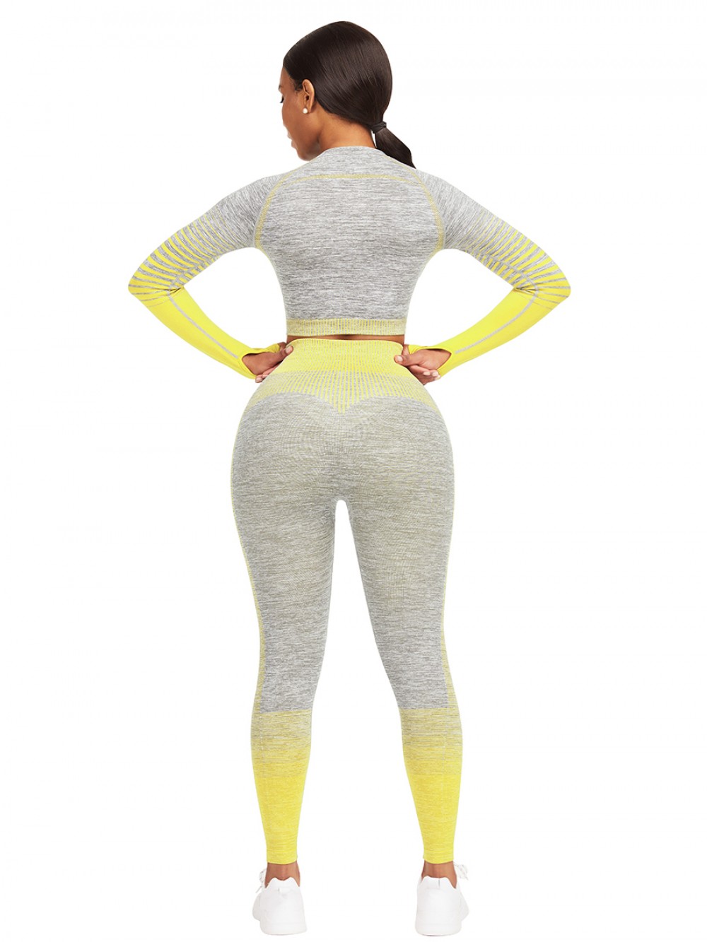 Interesting Yellow Tie-Dyed Cropped Top High Rise Leggings For Fitness