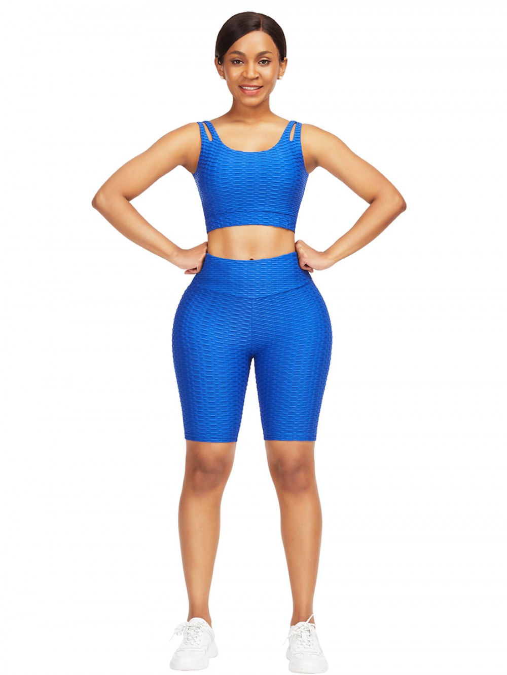 Stretchy Blue Sweat Suit With Pocket Wide Waistband Exercise