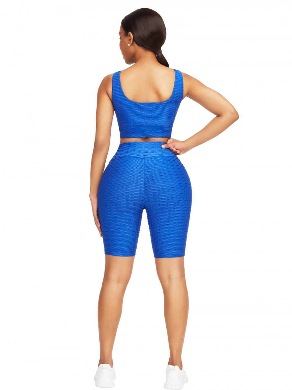 Stretchy Blue Sweat Suit With Pocket Wide Waistband Exercise
