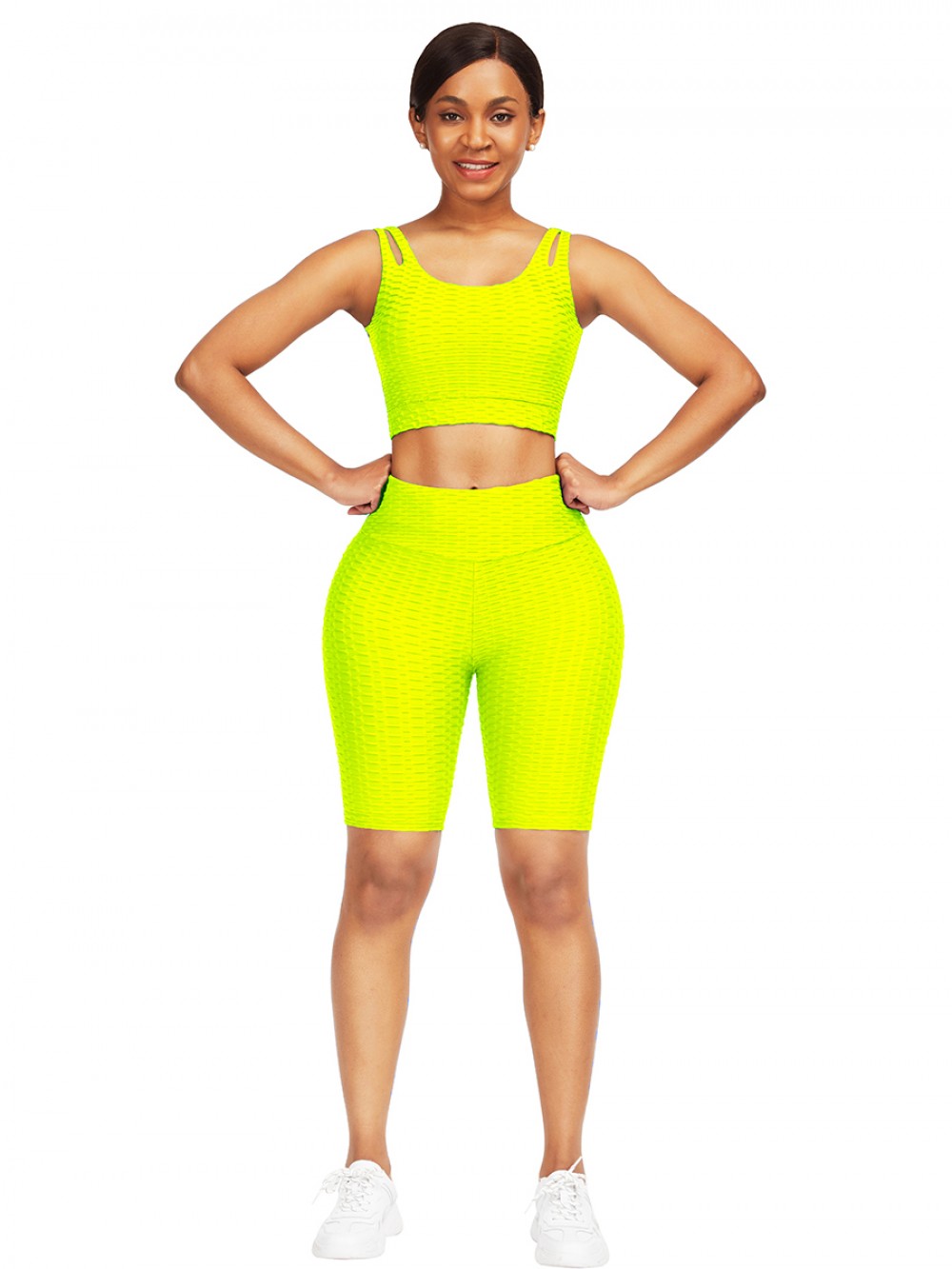 Lavish Yellow Scoop Neck Training Suits High Waist Young Style