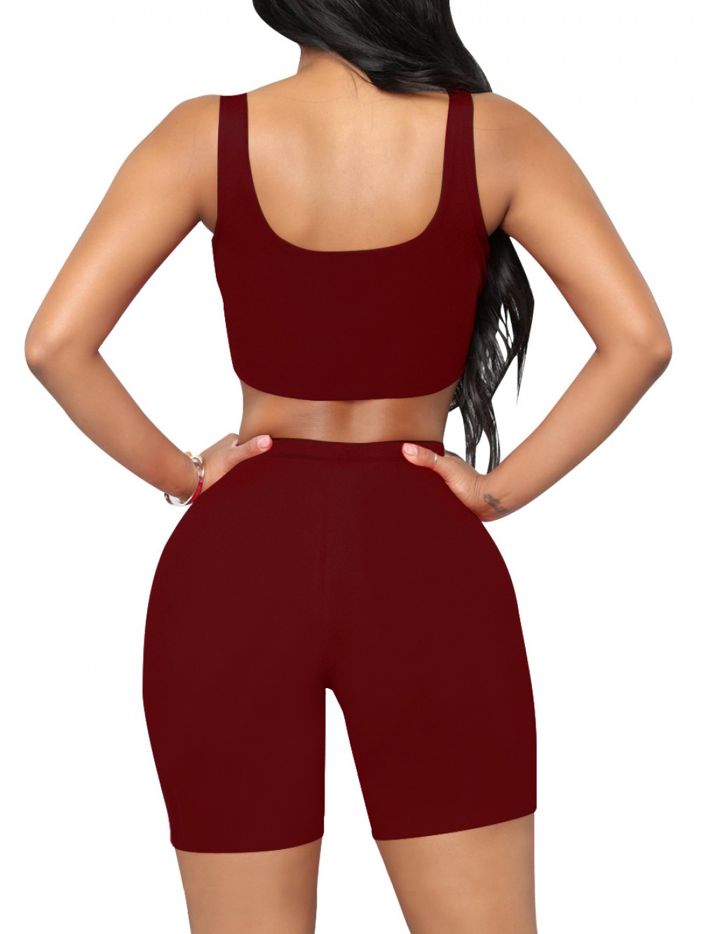 Splendor Wine Red Crop Suit Sleeves Solid Color Female