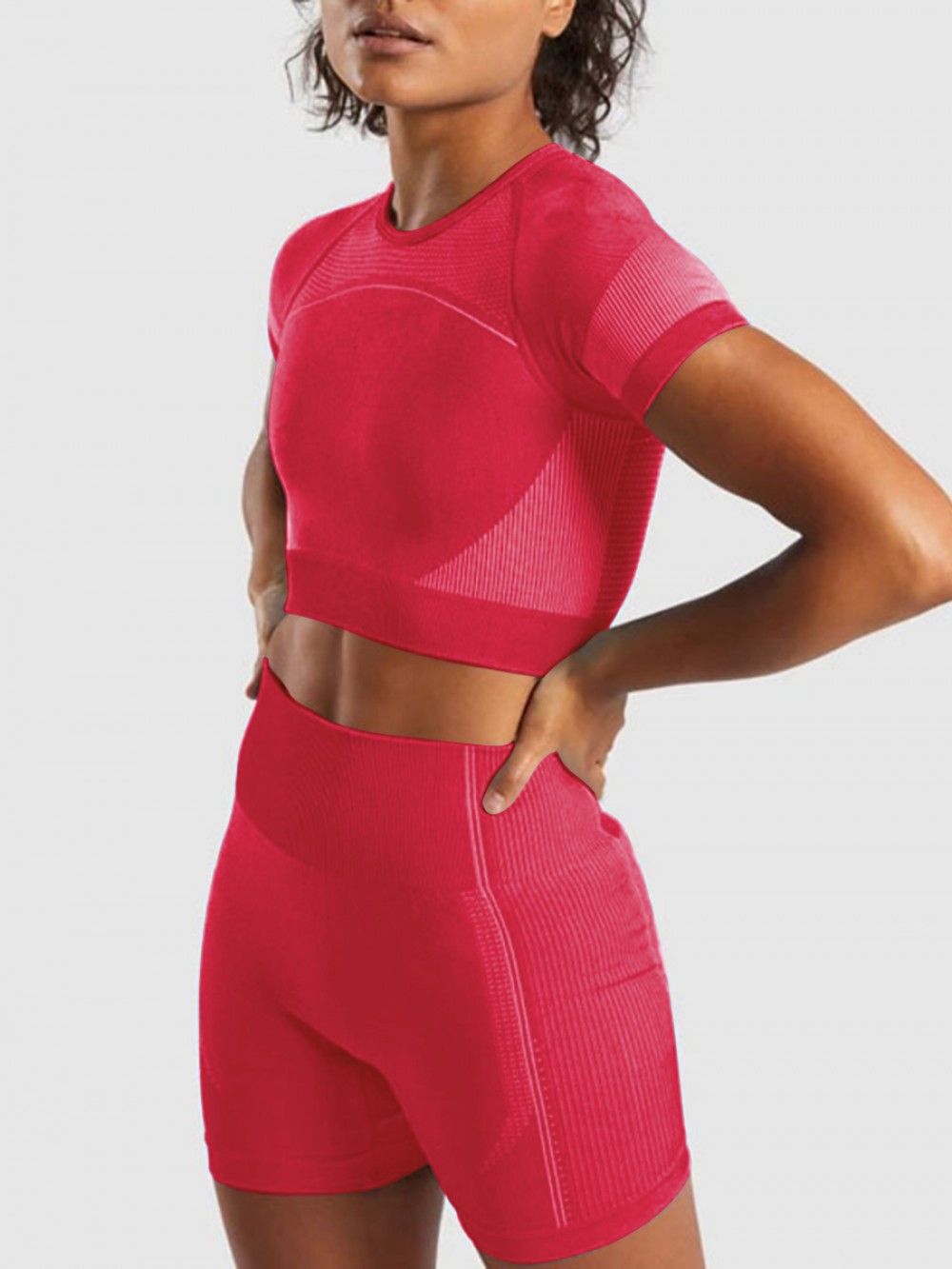 Ultimate Fit Rose Red Cutout Back Sports Suit Round Neck