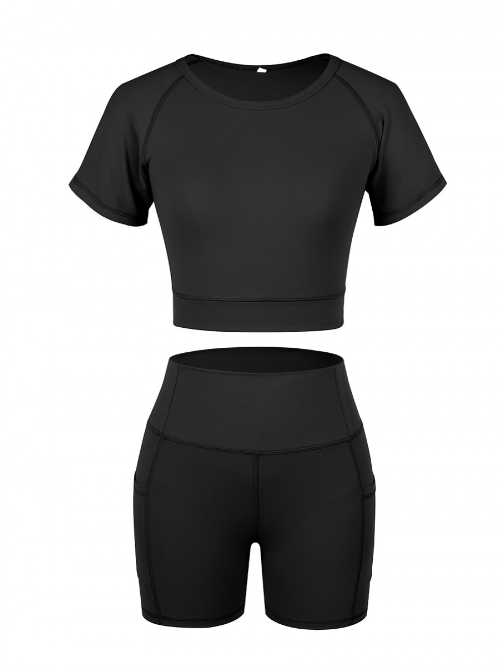 Unique Black Solid Color Round Collar Sweat Suit Women Fashion