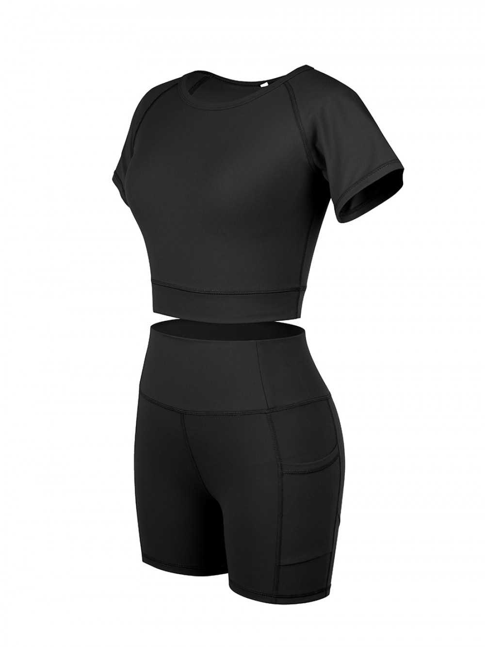 Unique Black Solid Color Round Collar Sweat Suit Women Fashion