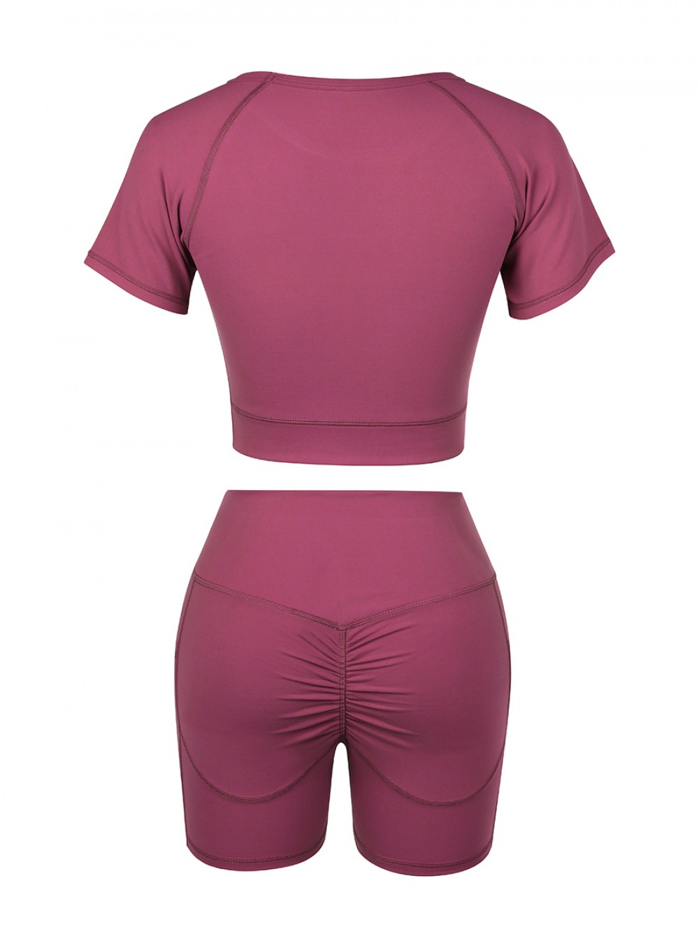 Slimming Rose Red Sports Suit Short Sleeve Side Pocket For Training